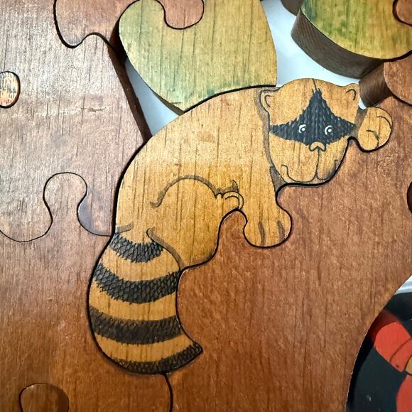 Vintage 1970s Wooden Puzzle Jenell Todd Woodland Animals Tire Swing Tree Painted - Picture 6 of 16
